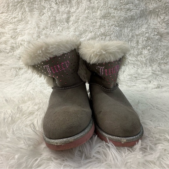 Juicy Couture Toddler Girls Gray Suede Faux Fur Boots Size 9M Embossed Logo - Picture 4 of 7